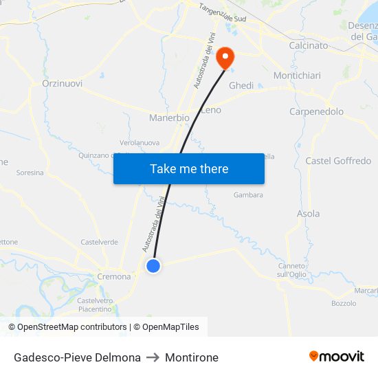 Gadesco-Pieve Delmona to Montirone map