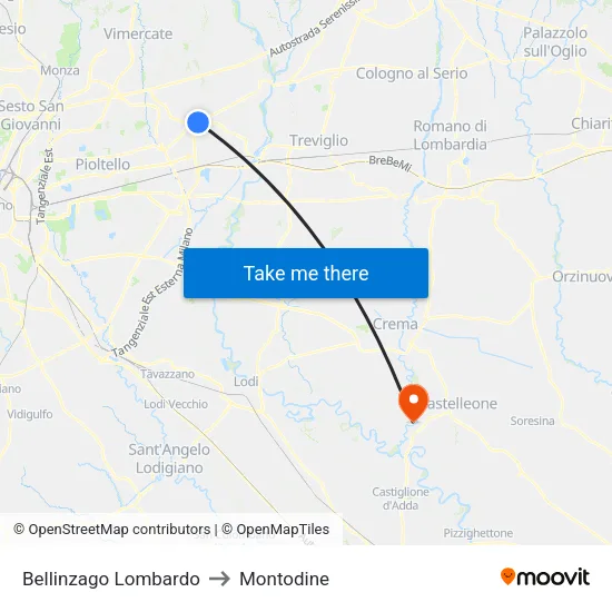 Bellinzago Lombardo to Montodine map