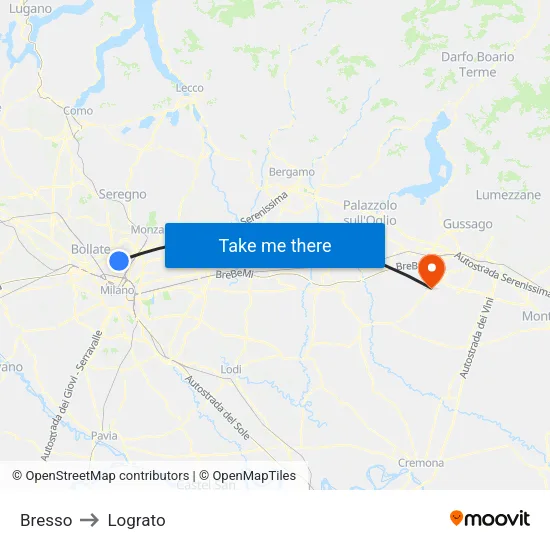 Bresso to Lograto map