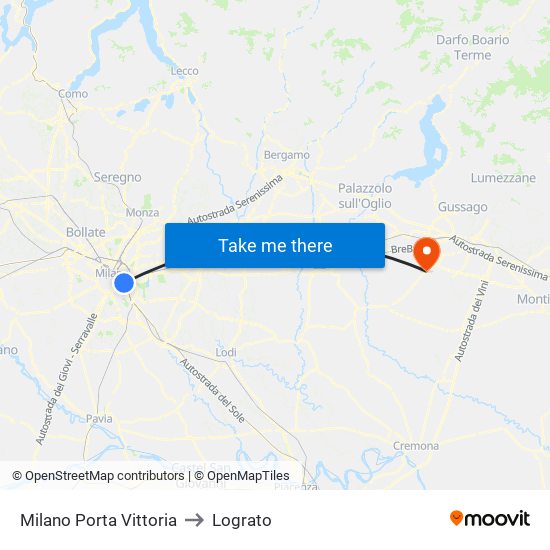 Milano Porta Vittoria to Lograto map