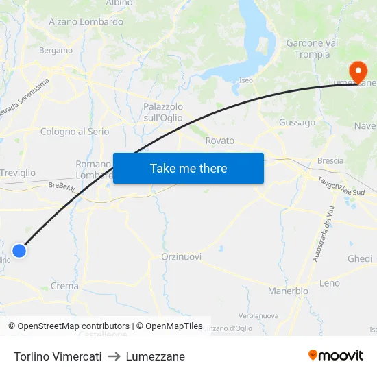 Torlino Vimercati to Lumezzane map