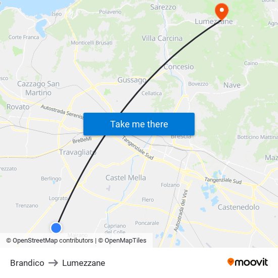 Brandico to Lumezzane map