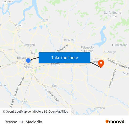 Bresso to Maclodio map
