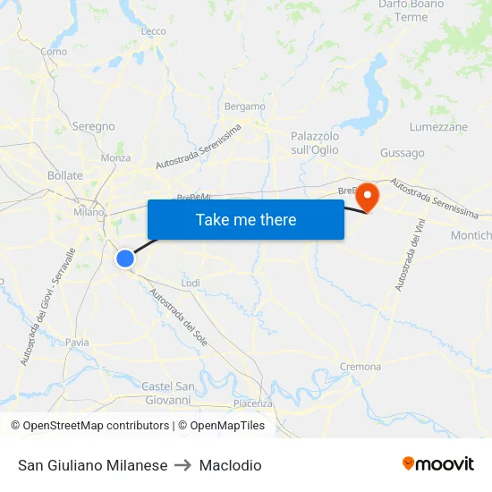 San Giuliano Milanese to Maclodio map