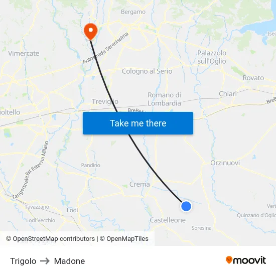 Trigolo to Madone map