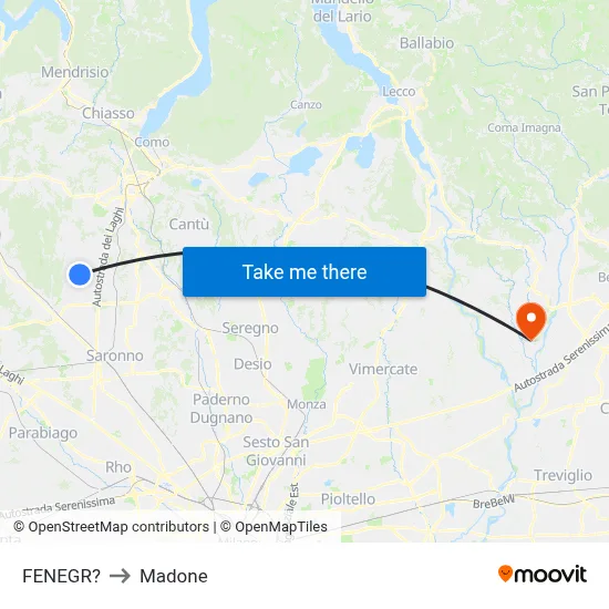 Fenegro to Madone map