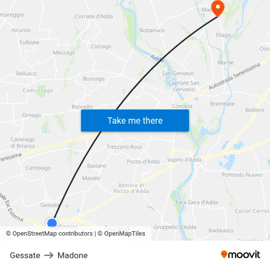 Gessate to Madone map