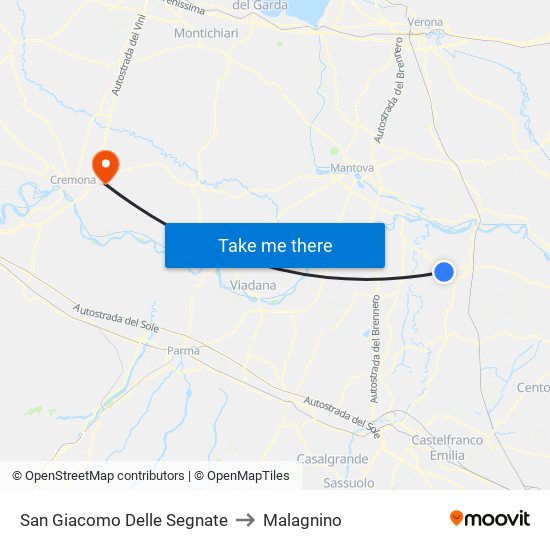 San Giacomo Delle Segnate to Malagnino map