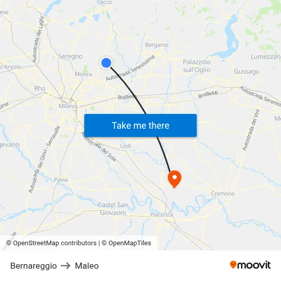 Bernareggio to Maleo map