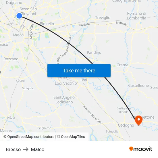Bresso to Maleo map
