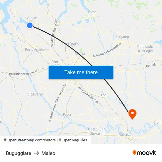 Buguggiate to Maleo map
