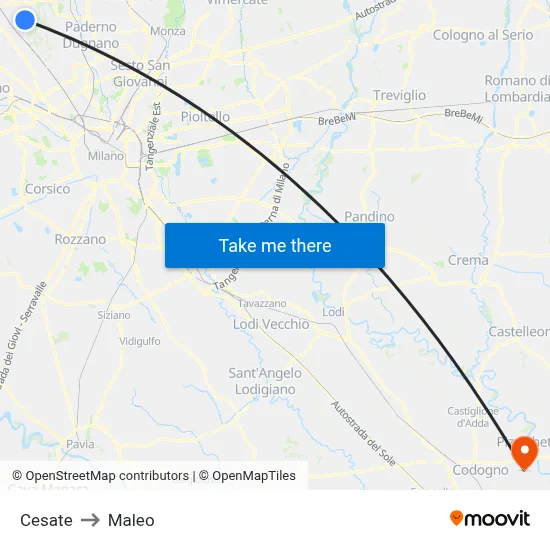 Cesate to Maleo map