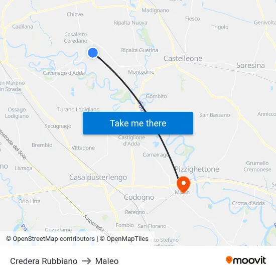 Credera Rubbiano to Maleo map
