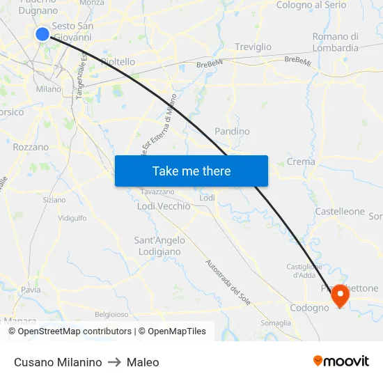 Cusano Milanino to Maleo map