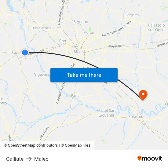 Galliate to Maleo map