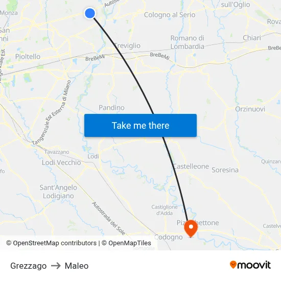 Grezzago to Maleo map