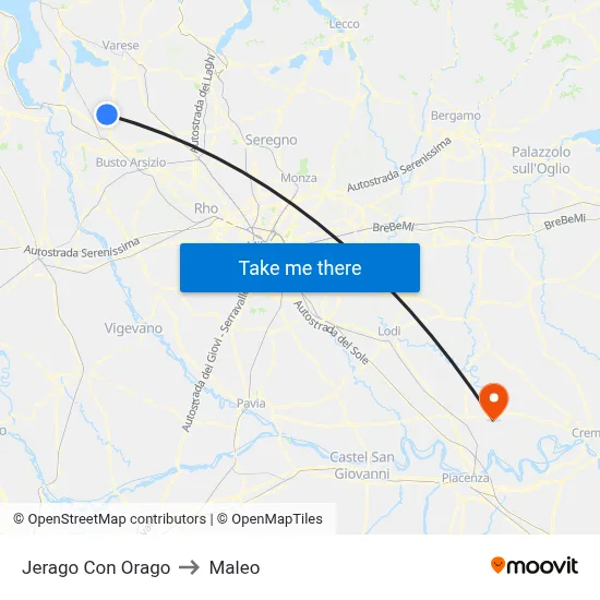Jerago con Orago to Maleo map