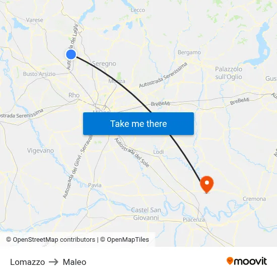 Lomazzo to Maleo map