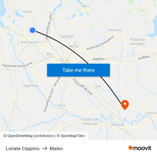 Lonate Ceppino to Maleo map