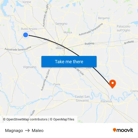 Magnago to Maleo map
