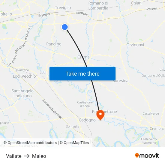 Vailate to Maleo map