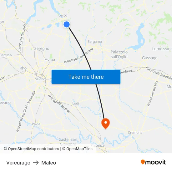Vercurago to Maleo map