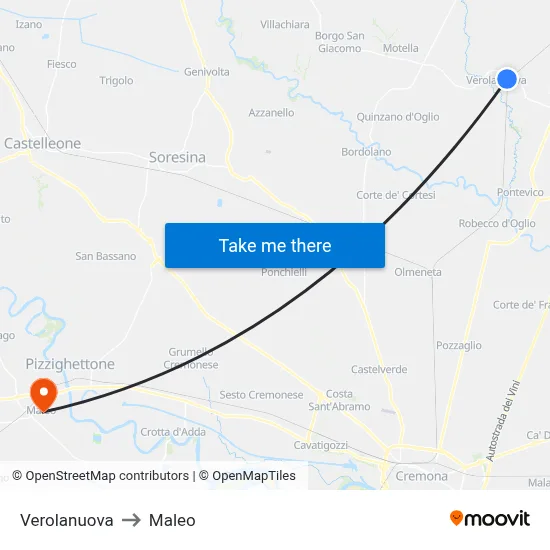 Verolanuova to Maleo map