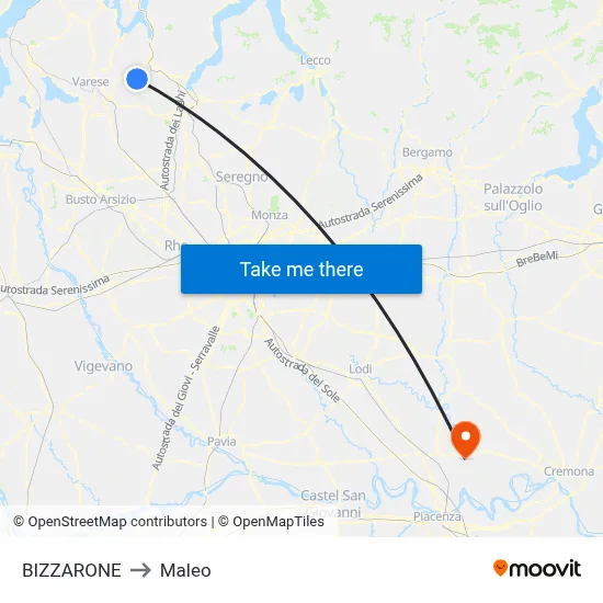 Bizzarone to Maleo map