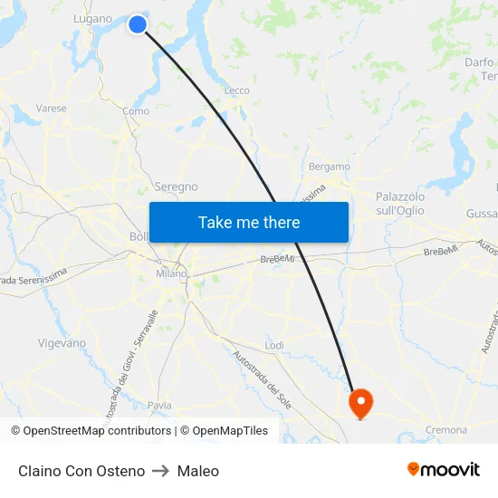 Claino con Osteno to Maleo map