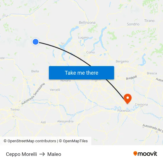 Ceppo Morelli to Maleo map