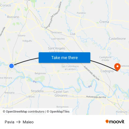 Pavia to Maleo map