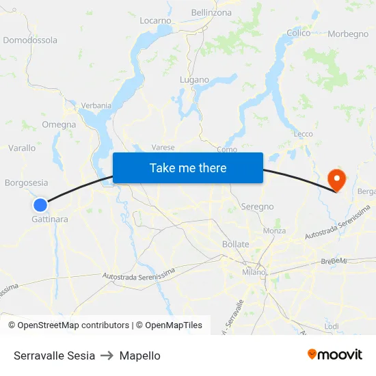 Serravalle Sesia to Mapello map