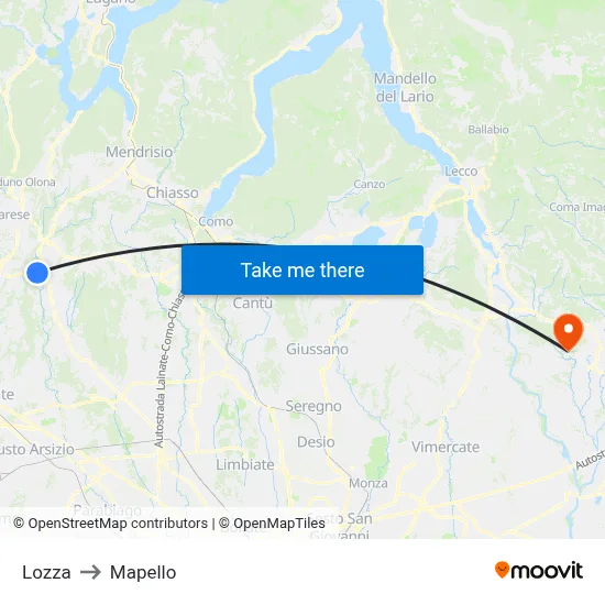 Lozza to Mapello map