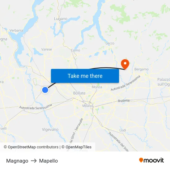 Magnago to Mapello map