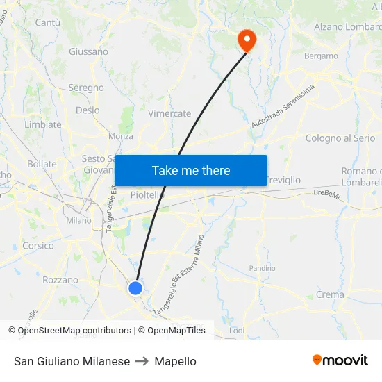 San Giuliano Milanese to Mapello map