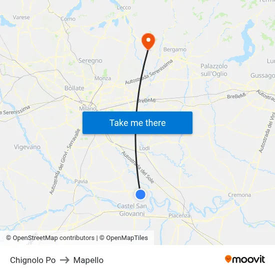 Chignolo Po to Mapello map