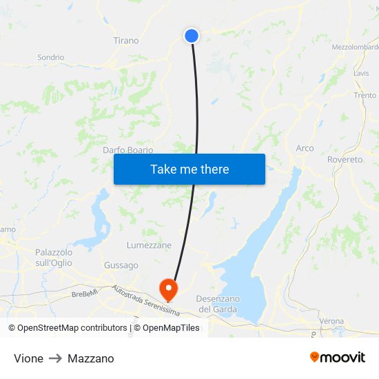 Vione to Mazzano map