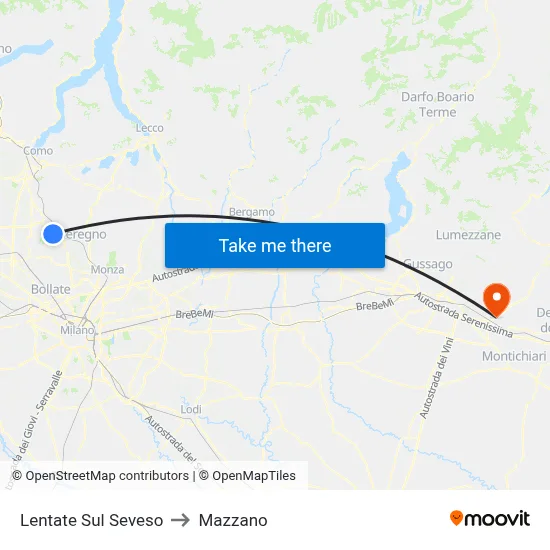 Lentate Sul Seveso to Mazzano map