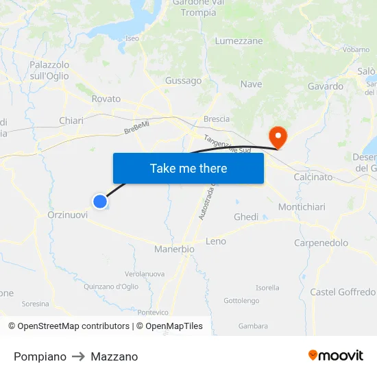 Pompiano to Mazzano map
