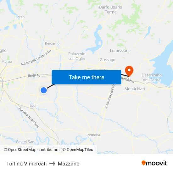 Torlino Vimercati to Mazzano map