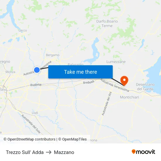 Trezzo Sull' Adda to Mazzano map