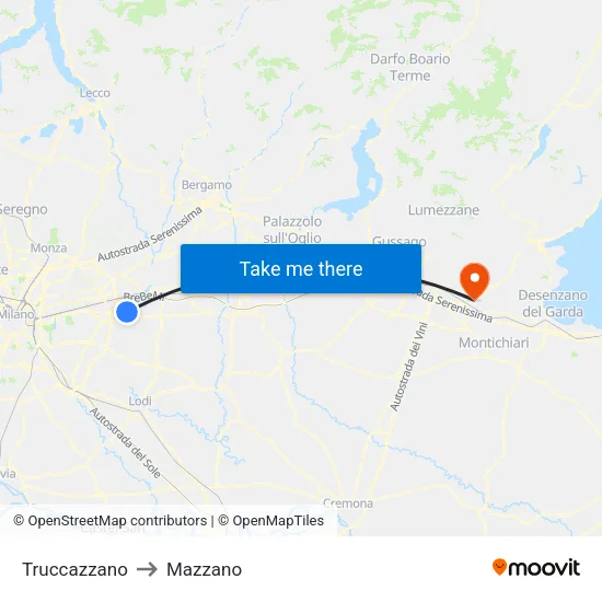 Truccazzano to Mazzano map