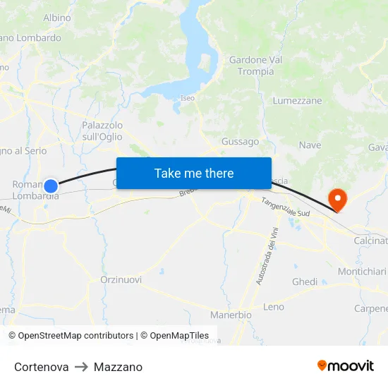 Cortenova to Mazzano map