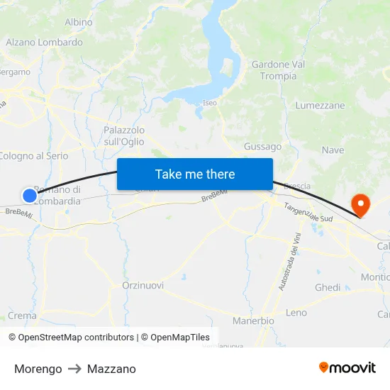 Morengo to Mazzano map