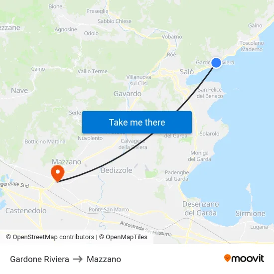 Gardone Riviera to Mazzano map