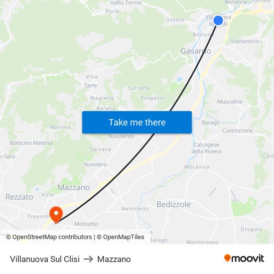 Villanuova Sul Clisi to Mazzano map