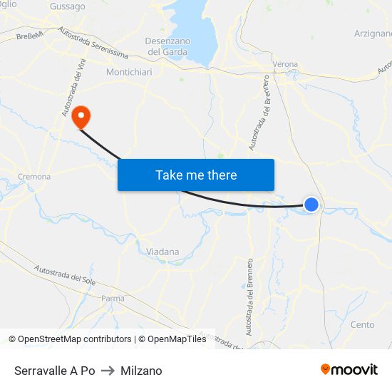 Serravalle A Po to Milzano map
