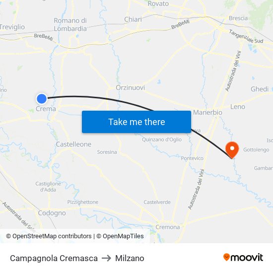 Campagnola Cremasca to Milzano map