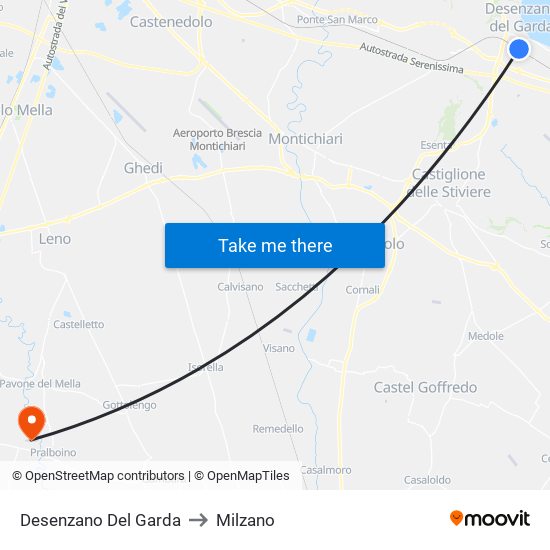 Desenzano Del Garda to Milzano map