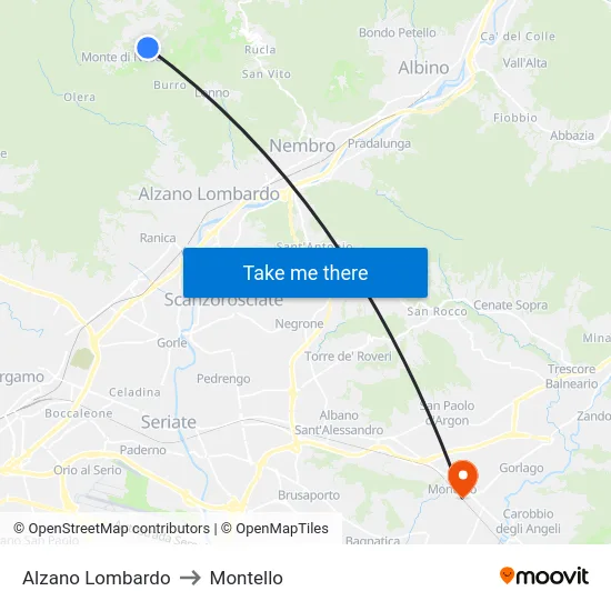 Alzano Lombardo to Montello map